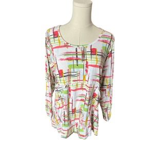 C.M.C. by Color Me Cotton Top Long Sleeves Abstract Multicolor Print, Empire
